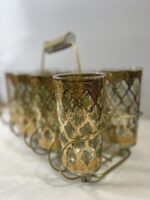 Culver Valencia 8 Glasses & Caddy 22kt Gold Green Highball Retro Tumblers MCM - Image 7