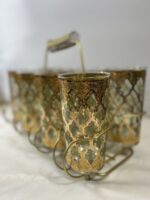 Culver Valencia 8 Glasses & Caddy 22kt Gold Green Highball Retro Tumblers MCM - Image 8