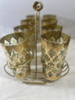 Culver Valencia 8 Glasses & Caddy 22kt Gold Green Highball Retro Tumblers MCM - Image 9