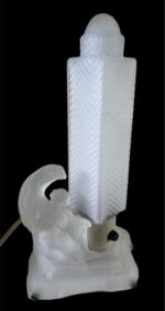 McKee Glass Lamp Art Deco Clear Satin Frosted Bullet Torpedo Skyscraper Boudoir - Image 2