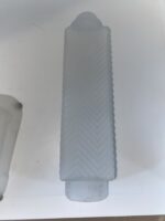 McKee Glass Lamp Art Deco Clear Satin Frosted Bullet Torpedo Skyscraper Boudoir - Image 12