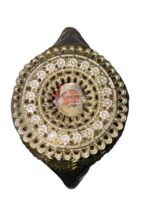 A Trio of Vintage European Translucent Plastic Christmas Ornaments | Dresden Style Santa Medallions - Image 3