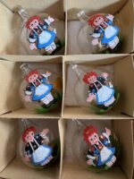 Hand-Painted Hand Blown Italian Raggedy Ann Glass Ornaments Inarco Import Set of 6