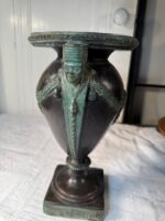 Egyptian Revival Bronze Urn with Figural Pharaoh Heads & Laurel Swags, Art Deco Period c. 1925–1935 - Image 8