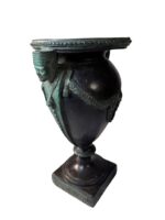 Egyptian Revival Bronze Urn with Figural Pharaoh Heads & Laurel Swags, Art Deco Period c. 1925–1935
