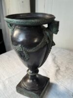Egyptian Revival Bronze Urn with Figural Pharaoh Heads & Laurel Swags, Art Deco Period c. 1925–1935 - Image 6