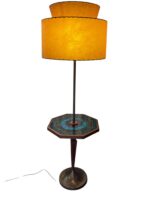 Georges Braird Style Green & Blue Mosaic Stained Glass Floor Lamp Table