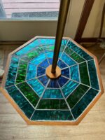 Georges Braird Style Green & Blue Mosaic Stained Glass Floor Lamp Table - Image 18