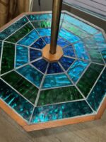 Georges Braird Style Green & Blue Mosaic Stained Glass Floor Lamp Table - Image 10