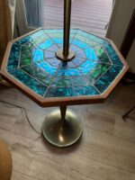 Georges Braird Style Green & Blue Mosaic Stained Glass Floor Lamp Table - Image 5