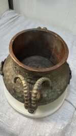 Antique Brass & Copper Figural Ram Head Handles Claw Feet Vessel Jardinière / Stove Humidifier - Image 11