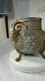Antique Brass & Copper Figural Ram Head Handles Claw Feet Vessel Jardinière / Stove Humidifier - Image 10