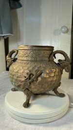 Antique Brass & Copper Figural Ram Head Handles Claw Feet Vessel Jardinière / Stove Humidifier - Image 6