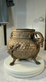 Antique Brass & Copper Figural Ram Head Handles Claw Feet Vessel Jardinière / Stove Humidifier - Image 5