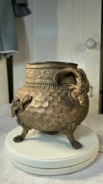Antique Brass & Copper Figural Ram Head Handles Claw Feet Vessel Jardinière / Stove Humidifier - Image 4