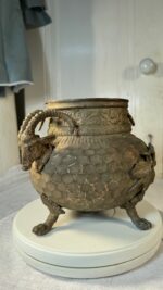 Antique Brass & Copper Figural Ram Head Handles Claw Feet Vessel Jardinière / Stove Humidifier - Image 8