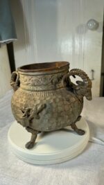 Antique Brass & Copper Figural Ram Head Handles Claw Feet Vessel Jardinière / Stove Humidifier - Image 14
