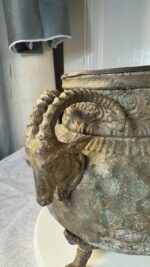 Antique Brass & Copper Figural Ram Head Handles Claw Feet Vessel Jardinière / Stove Humidifier - Image 16