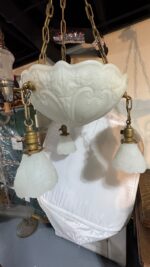 Pair of Art Deco Neoclassical Revival Chandeliers with UV Reactive Glass Bowl Shades & Pendant Drops - Image 8