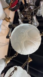 Pair of Art Deco Neoclassical Revival Chandeliers with UV Reactive Glass Bowl Shades & Pendant Drops - Image 13