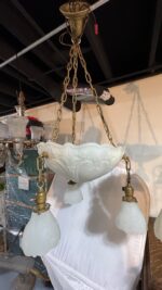 Pair of Art Deco Neoclassical Revival Chandeliers with UV Reactive Glass Bowl Shades & Pendant Drops - Image 18