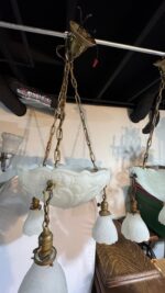 Pair of Art Deco Neoclassical Revival Chandeliers with UV Reactive Glass Bowl Shades & Pendant Drops - Image 19