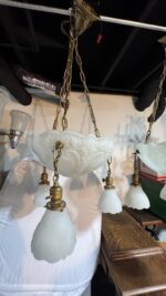 Pair of Art Deco Neoclassical Revival Chandeliers with UV Reactive Glass Bowl Shades & Pendant Drops - Image 22