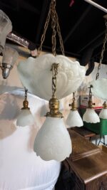Pair of Art Deco Neoclassical Revival Chandeliers with UV Reactive Glass Bowl Shades & Pendant Drops - Image 23