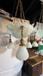 Pair of Art Deco Neoclassical Revival Chandeliers with UV Reactive Glass Bowl Shades & Pendant Drops - Image 26