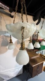 Pair of Art Deco Neoclassical Revival Chandeliers with UV Reactive Glass Bowl Shades & Pendant Drops - Image 28