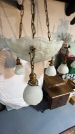 Pair of Art Deco Neoclassical Revival Chandeliers with UV Reactive Glass Bowl Shades & Pendant Drops - Image 29