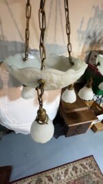 Pair of Art Deco Neoclassical Revival Chandeliers with UV Reactive Glass Bowl Shades & Pendant Drops - Image 31