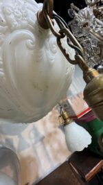 Pair of Art Deco Neoclassical Revival Chandeliers with UV Reactive Glass Bowl Shades & Pendant Drops - Image 35