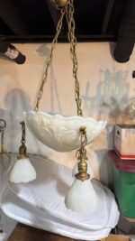 Pair of Art Deco Neoclassical Revival Chandeliers with UV Reactive Glass Bowl Shades & Pendant Drops - Image 46