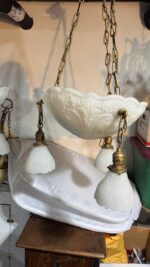 Pair of Art Deco Neoclassical Revival Chandeliers with UV Reactive Glass Bowl Shades & Pendant Drops - Image 47