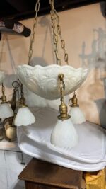 Pair of Art Deco Neoclassical Revival Chandeliers with UV Reactive Glass Bowl Shades & Pendant Drops - Image 48