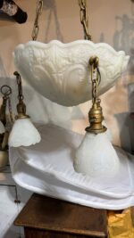 Pair of Art Deco Neoclassical Revival Chandeliers with UV Reactive Glass Bowl Shades & Pendant Drops - Image 50