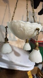Pair of Art Deco Neoclassical Revival Chandeliers with UV Reactive Glass Bowl Shades & Pendant Drops - Image 51