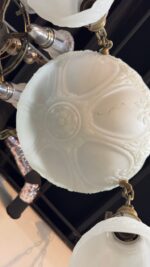 Pair of Art Deco Neoclassical Revival Chandeliers with UV Reactive Glass Bowl Shades & Pendant Drops - Image 56