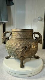Antique Brass & Copper Figural Ram Head Handles Claw Feet Vessel Jardinière / Stove Humidifier - Image 25