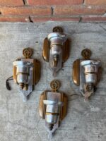 Art Deco Architectural Lighting Wall Sconces Set of Four Bronze & Chrome Fixtures c.1930 - Image 3