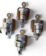 Art Deco Architectural Lighting Wall Sconces Set of Four Bronze & Chrome Fixtures c.1930