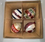 Vintage Jumbo Teardrop Glass Christmas Ornaments Set 4 Box 6” Mica Hand Painted