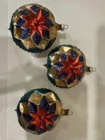 Vintage W Germany 1950s Mouth Blown Glass Ornaments Hand Painted 3 Star Indents - Image 2