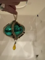 Vintage 1950s West Germany Glass Jewel Teal Ornament Wire Wrapped Teardrop Beads - Image 2