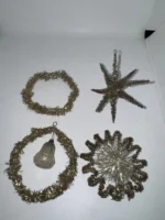 Vintage 1950s West Germany Glass Bell & Tinsel Wire Set Of 4 Ornaments Star