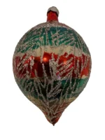 Vintage Jumbo Glass Christmas Ornament Hand Painted Mouth Blown Glitter Teardrop