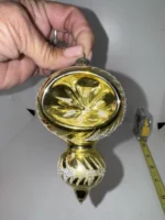Vintage Glass Christmas Ornament Gold Double Ball Indent Drop Atomic MCM - Image 2