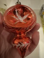 Vintage Glass Christmas Ornament Red Double Ball Indent Drop Atomic MCM - Image 2