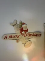 Antique 1920s Germany Santa Flying Airplane Christmas Die Cut Mica Decoration 11 - Image 2